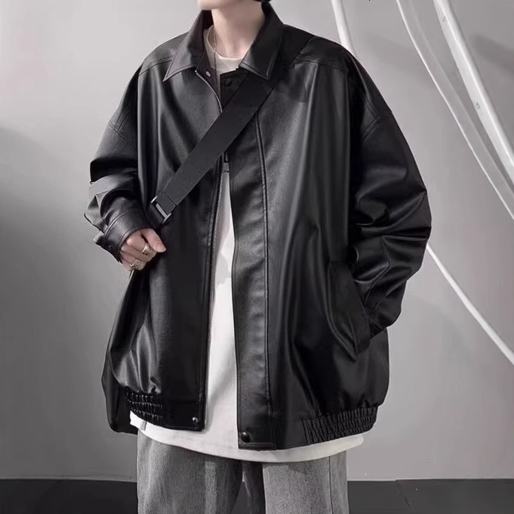 2025 American Style Designer Jacket Leather Jacket For Men Autumn And Winter High-end Feel Cool And Trendy Brand Casual Loose PU Leather Turn-down Col