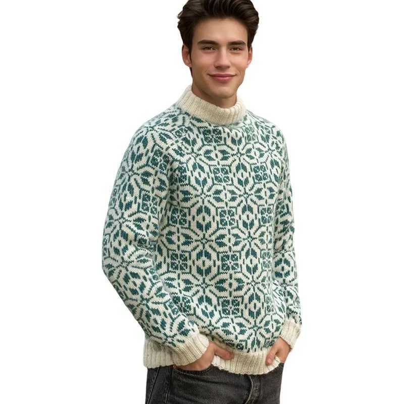 New Style Simple Retro Fresh Jacquard Sweater Loose Street Pullover Contrast Color Long Sleeve Knitted J251029