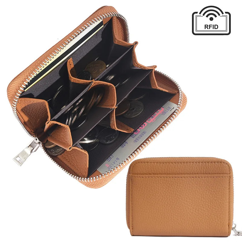 Coin Holder Genuine Leather Lychee Pattern Purse Rfid Blocking Wallet Japense Korean Genuine Leather Coin Purse For Security 251029