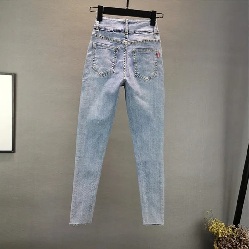Womens Jeans 2025 Summer Elastic Slim Heavy Industry Diamond Small Foot Pencil Pants Female Casual Denim Trousers 251029
