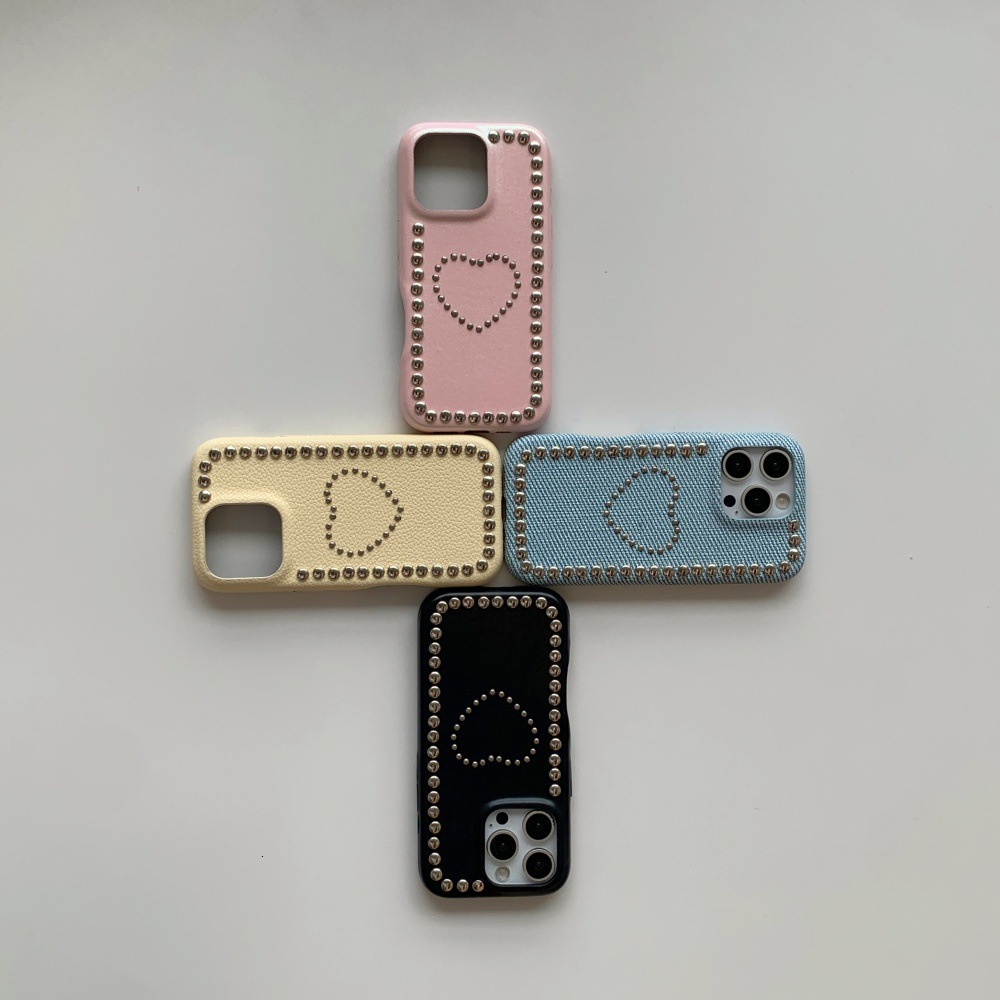 Heart Metal Beaded Personalized Phone Case Compatible with iPhone 17/16 Simple Solid Color iPhone 15/14 Pro