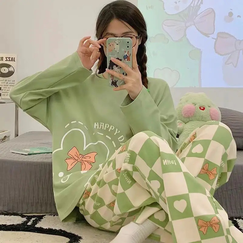 Spring and Autumn Womens Thin Section Pajamas Homewear Suit s Summer LongSleeved Homewear Plus Size Cartoon Loose Suit 251029