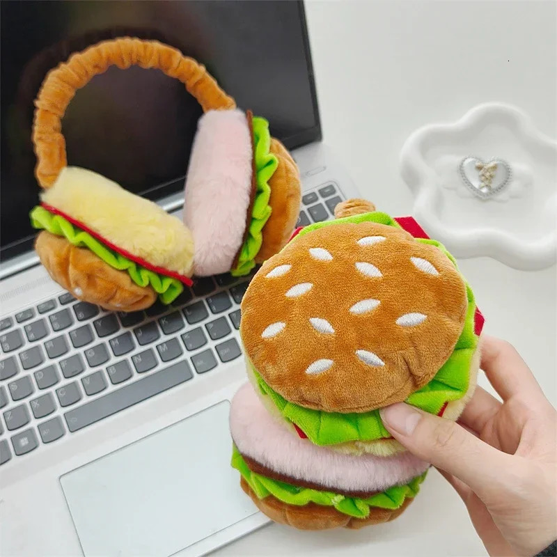 Cute Funny Hamburger French Fries Soft Plush Warmer Earmuff Winter Outdoor Cold Protection EarMuffs Cover 2025 Year Gift 251029