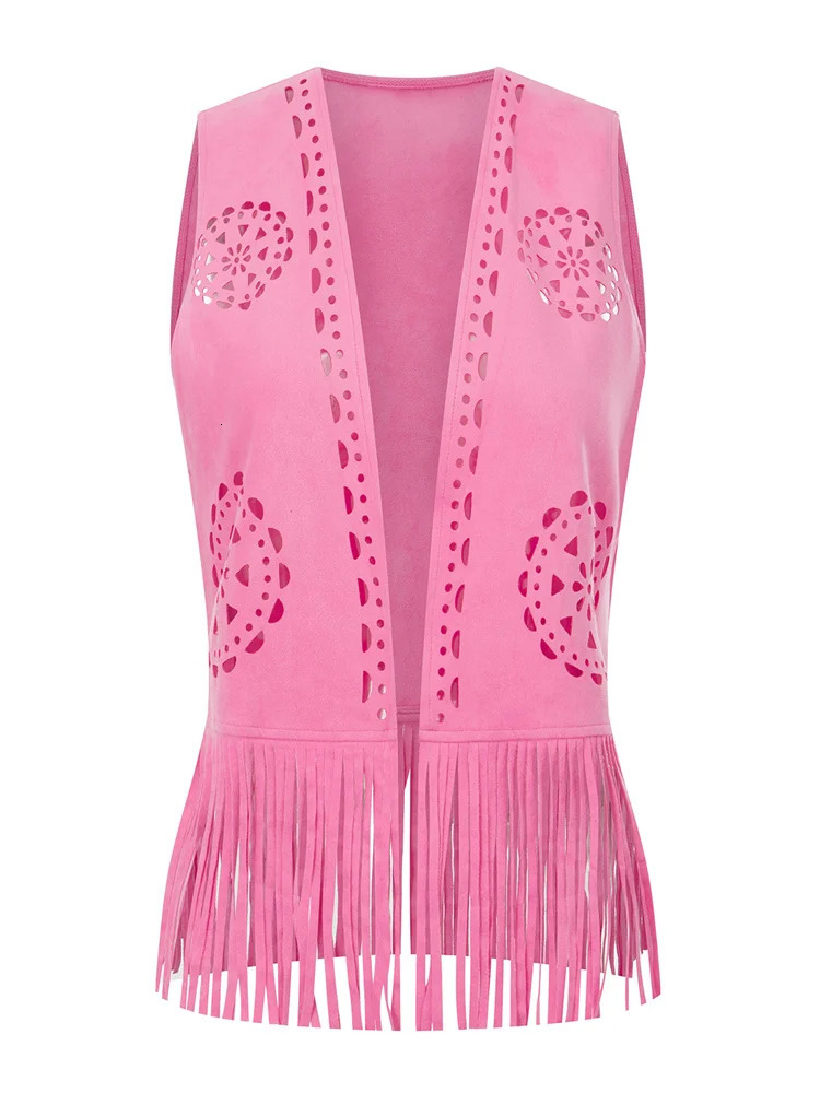 Womens Fringe Faux Suede Vest Open Front Sleeveless Tassel Cadigan Vest Coat Fashion Hop Punk Jackets 251029
