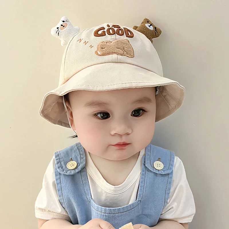 Cartoon Bear Baby Bucket Hat Solid Color Ear Infant Fisherman Cap Kawaii Embroidered Widebrim Kids Boy Girl Panama Sun Hats251028