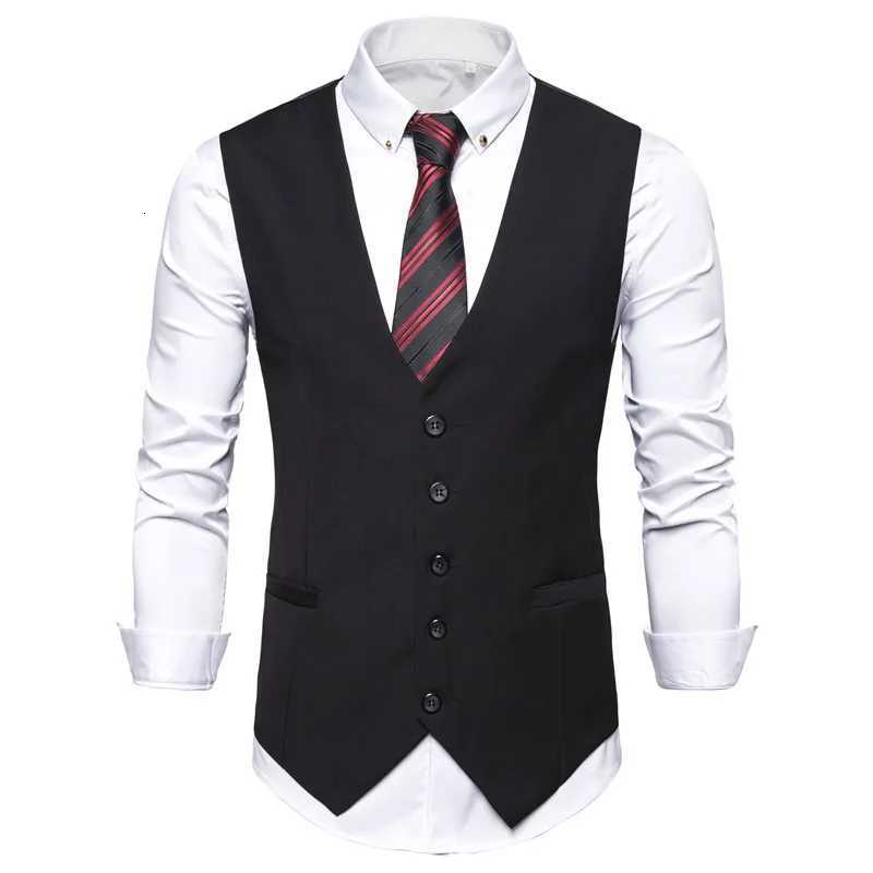 Fashion Single Breasted Suit Vests for Men Grey Black Highend Male Waistcoat Slim Fit Formal Business Casual Vest Plus Size 7XL W251029