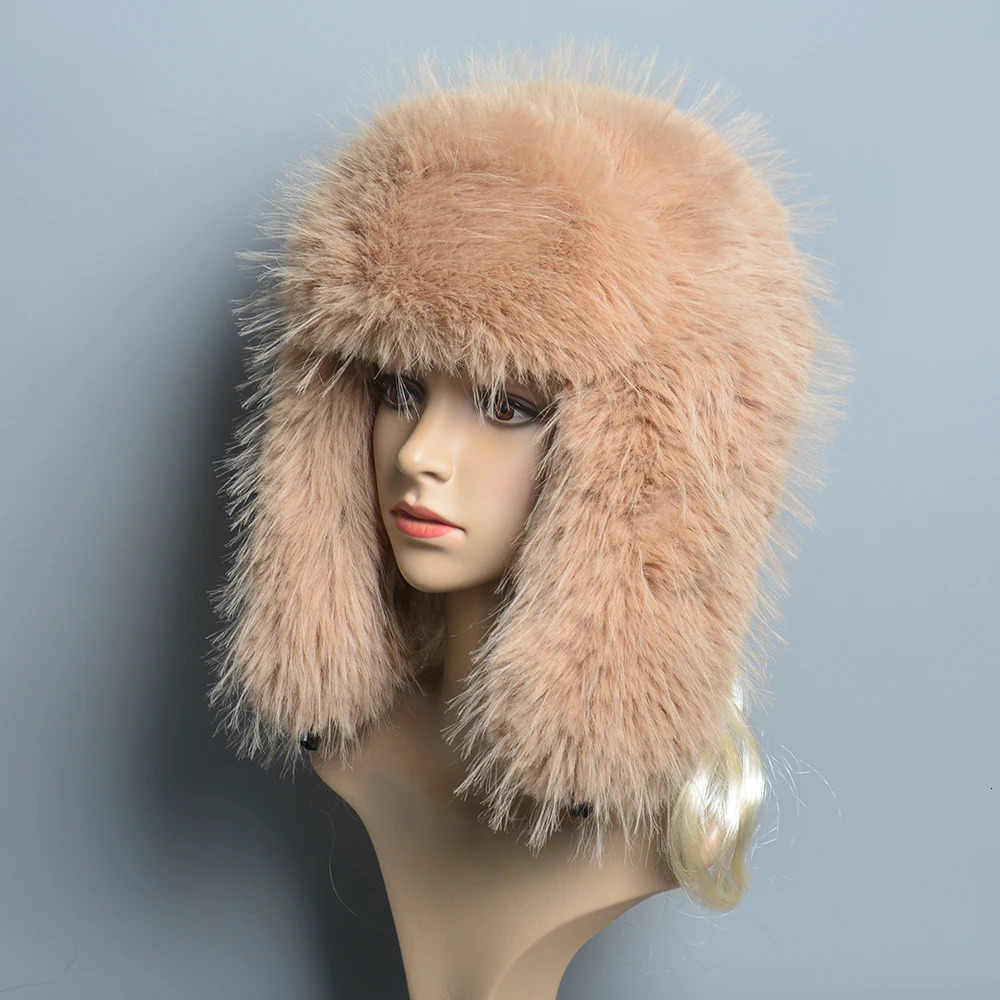 Women Bomber Hat Pilot Trooper Cap Mens Faux Fox Fur Hat Russian Ushanka Earflap Warm Caps Winter Snow Ski Faux Rabbit Fur Hats 251029