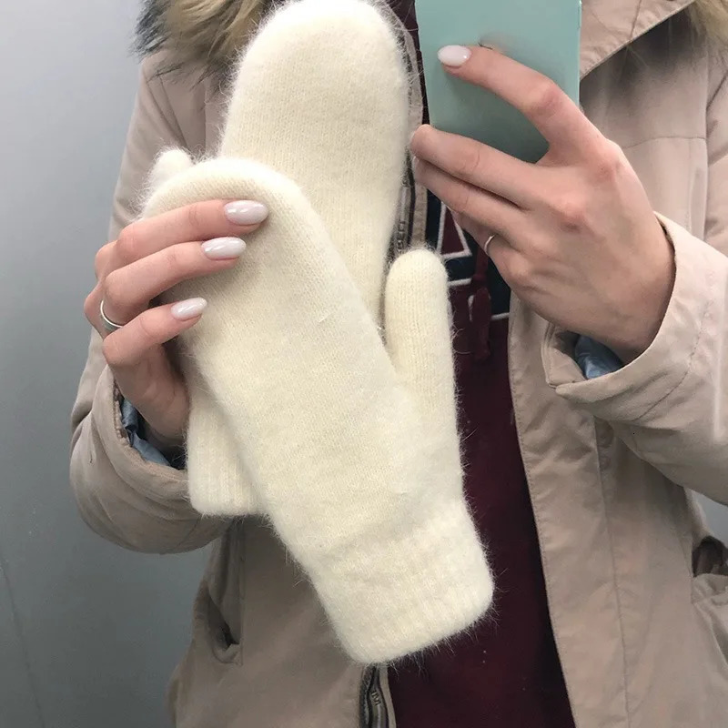 1pair Women Winter Keep Warm Plush Gloves Elasticity Soft Full Fingers Mittens Rabbit Fur Knitted Girls Fashion Gloves 251029