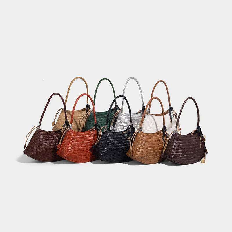 Handmade Weave PU Drawstring Tote Bags For Women Designer Handbags Purse 2025 New Vintage With Inner Pocket Shoulder