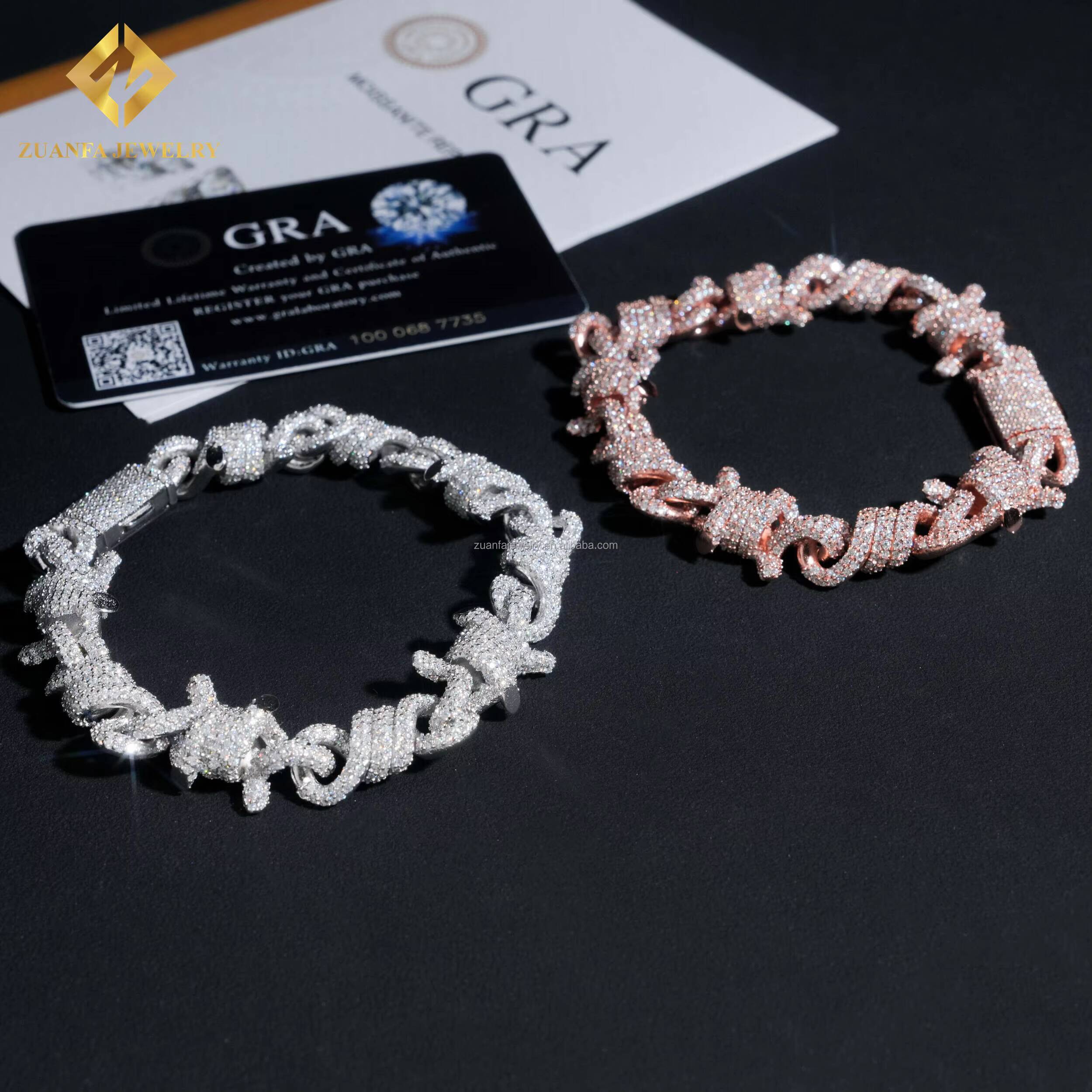 Fashion Man Luxury Hip Hop Luxury 925 Sterling Silver Iced Out Jewelry FL Moissanite Diamond Infinity Cuban Link Bracelet