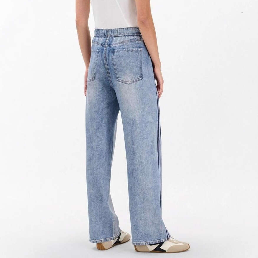 New Cotton Imitation Denim Printed Casual Wide Leg Sports Track Pants Women 2025 Spring and Autumn