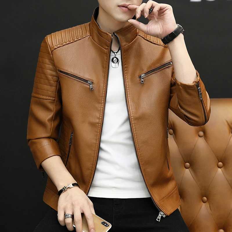 2024 Men Leather Suit Jacket Men Slim Fit Short Coat Men Fashion Leather jacket Streetwear Casual Blazer Jackets Male OuterwearT251029