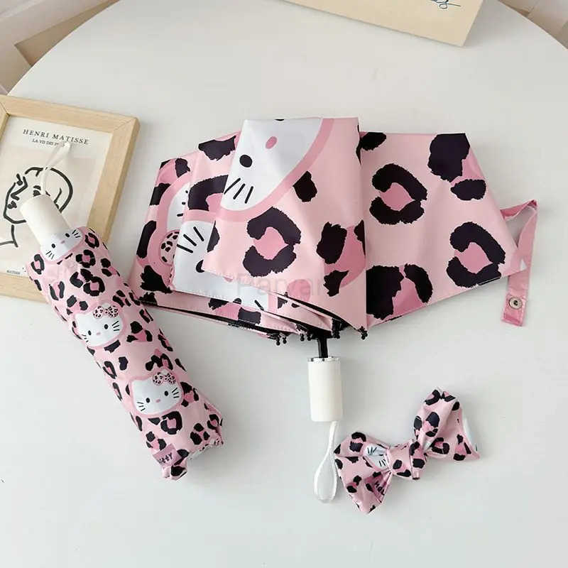 Sanrio Cartoon Sanrio Hello Kitty Umbrella Kawaii Automatic Uv Protection Sun Protection Cute Pink Leopard Print Folding Umbrella L251029
