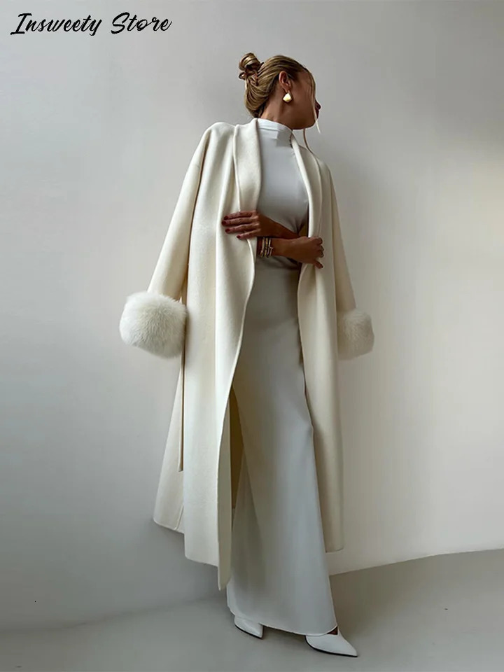 Elegant Solid Long Overcoat Women Turndown Collar Lace Up Full Sleeve Classic Warm Coat Lady Autumn Winter Casual Wear 251028
