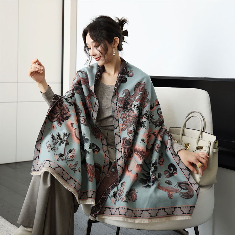 Vintage Floral Design Charm Scarf Imitation Cashmere Shawl Autumn And Winter Warm Scarf Artistic And Versatile Scarf Accessory Boutique Gift