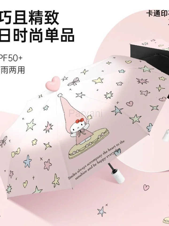 Sanrio Kawaii Sanrio Hello Kitty Umbrella Manual Folding Umbrella Wind Resistant Uv Protection Sunshade Sunscreen Umbrella Portable L251029