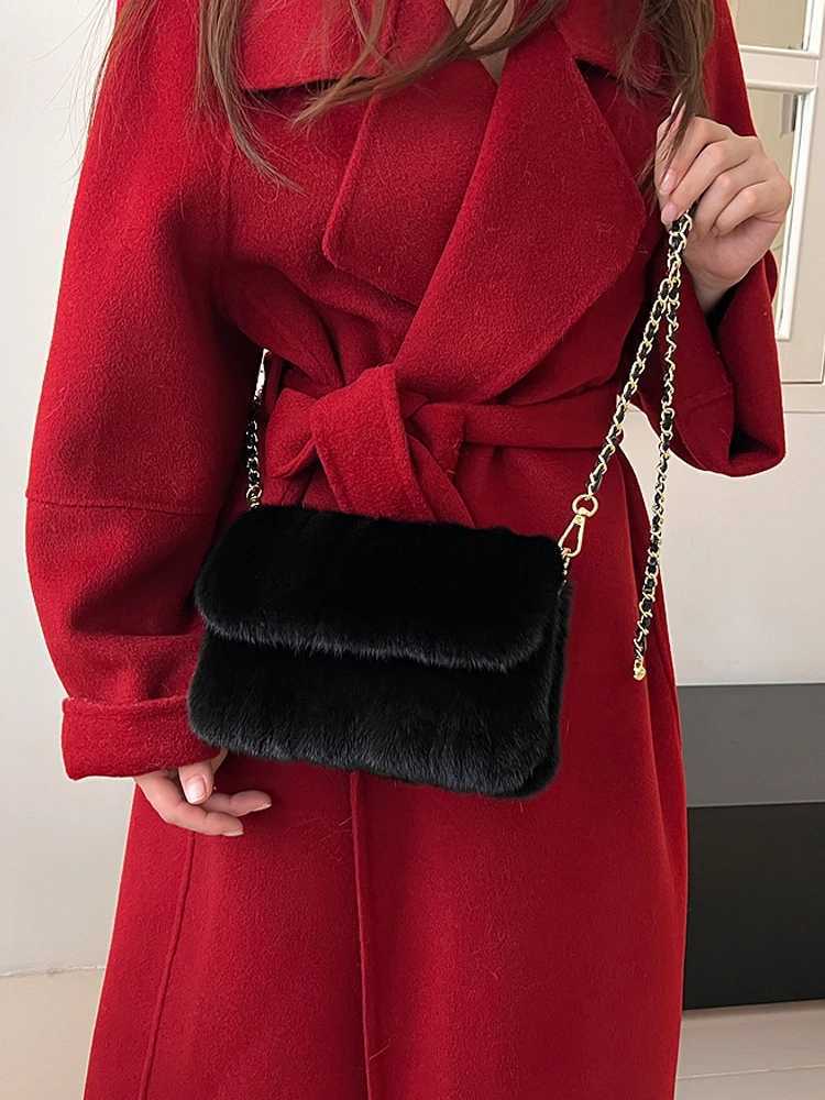 Real Mink Fur Bag For Women Winter Luxury Handbags Ladies Crossbody Single Shoulder Bag Evening Bags Ladies Fluffy HandbagW251029