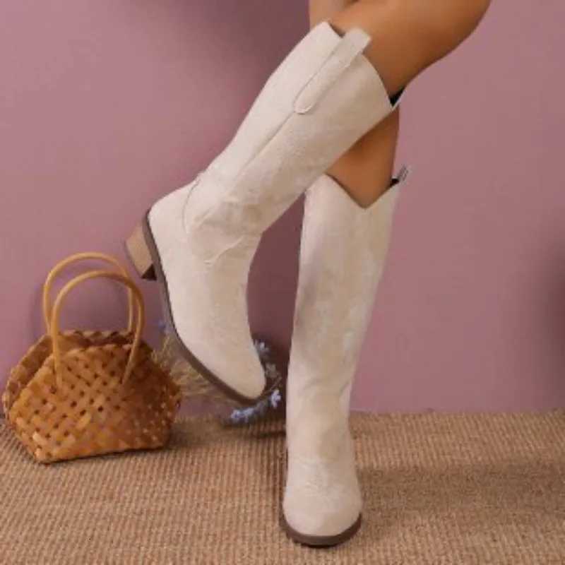 Winter New Coarse Heel Look Thin Tall Long Boots Not Over Knee Embroidered Retro Western Cowboy Boots 2025 New Z251029