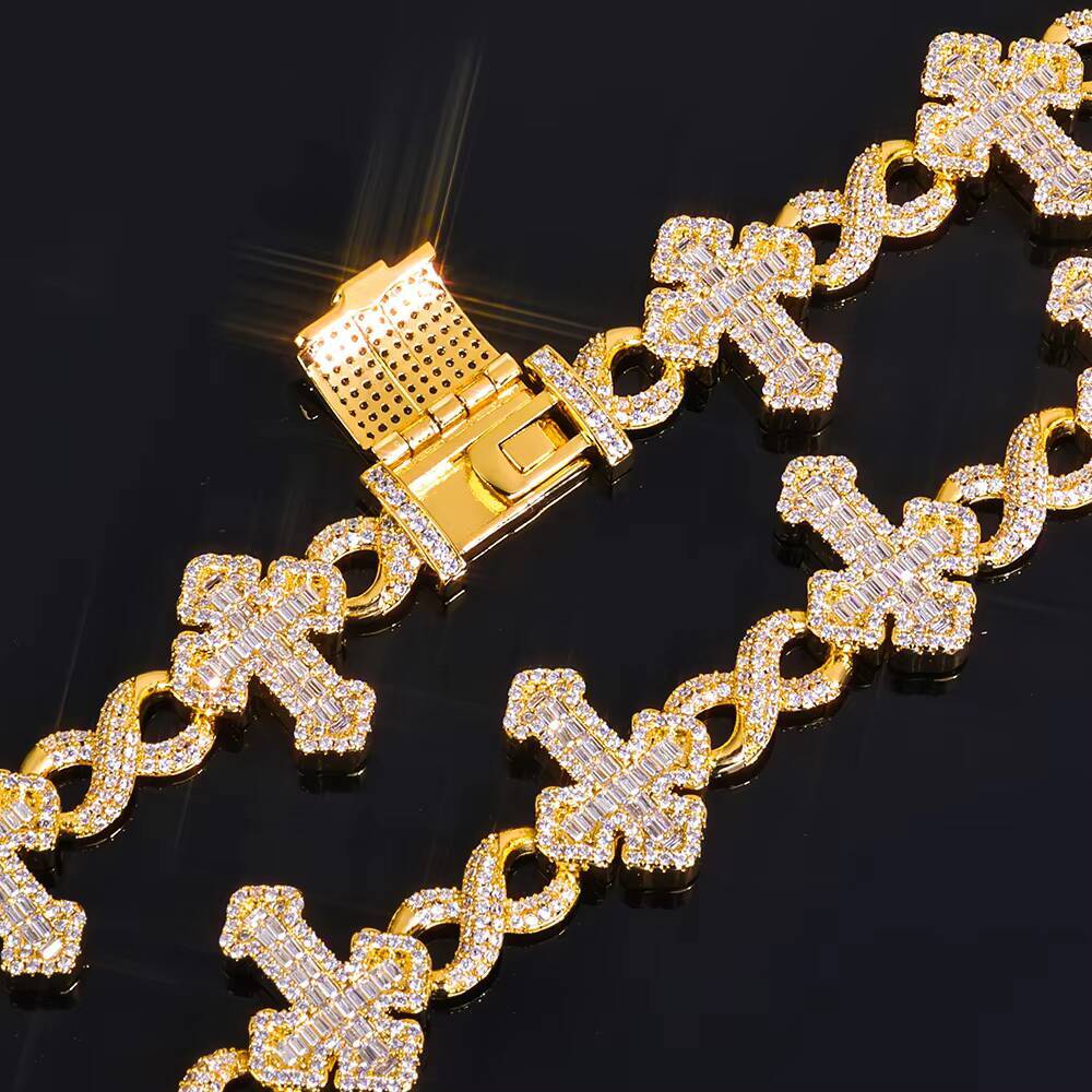 NUOYA 15mm 925 Silver Cross 8Character Infinite Chain VVS Moissanite Cuban Chain Rap Hip Hop Diamond Necklace Fine Jewelry