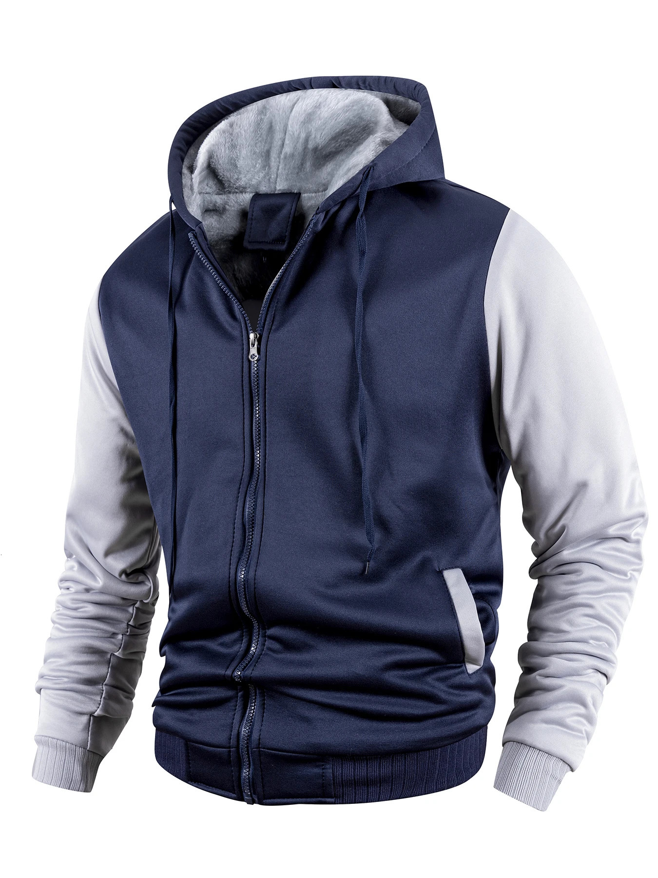 Men ColorSplicing Jacket Winter Warm Fleece Hoodies Outdoor Sports Windproof Baseball Uniform Male Fashion Zipper Thicken Coats 251029