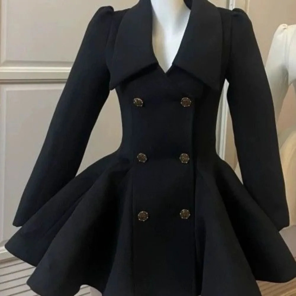 Neploe French Elegant Hepburn Slim Waist Coat Warm Big Swing High Street Advanced Blends Party Banquet Woolen Celebrity Outwears 251028