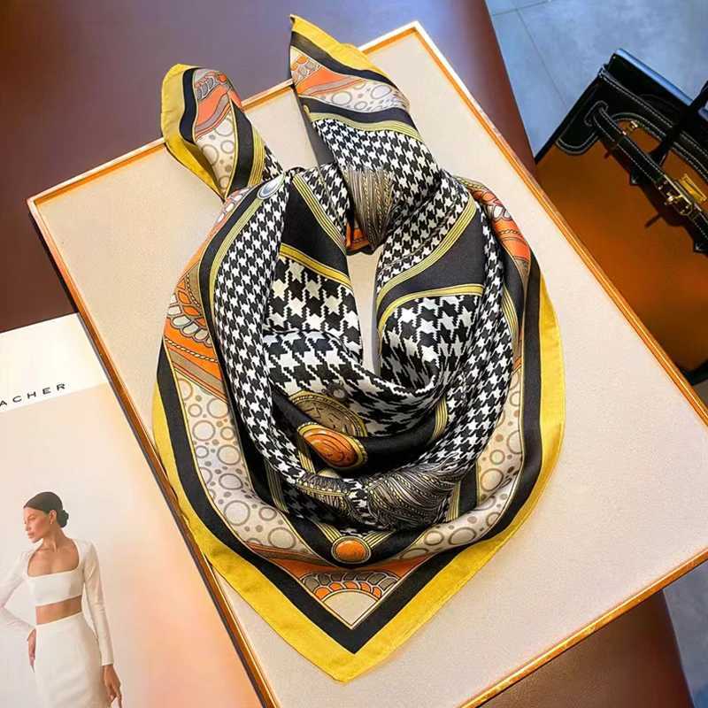 68cm Tassel Houndstooth Silk Scarf for Women Imitation Silk Light Luxury Versatile Headwear Clothing Square ScarfW251029