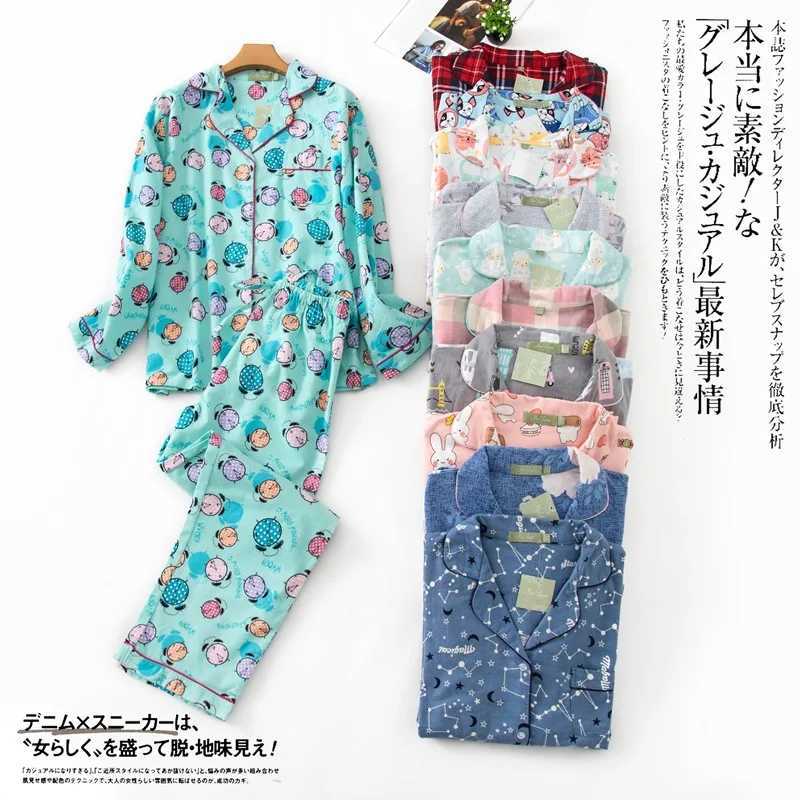 Fashion Plaid Winter 100 brushed cotton pajamas sets women sleepwear spring pure cotton pyjamas pijamas mujerT251029