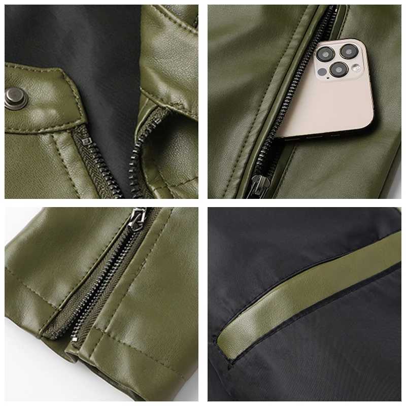 New Casual Breathable Men Tops Outdoors Fashion Stand Collar Solid Comfort Coat Autumn Winter Retro Windproof Leather Jacket MenT251029