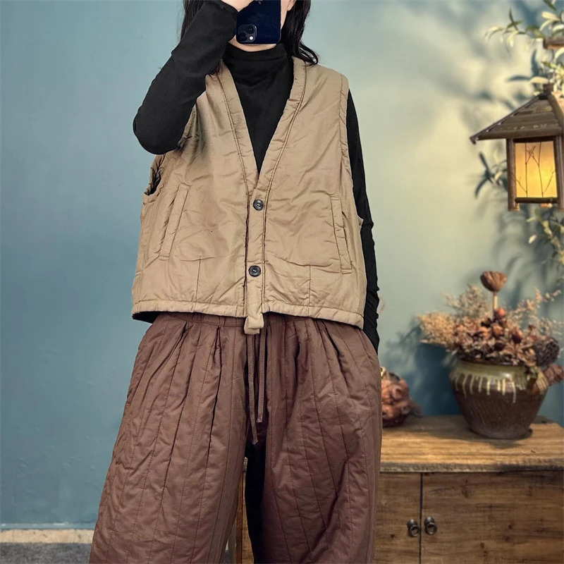 Womens Light Down Cotton Padded Jacket Autumn Winter Vest Loose Stacked Sleeveless Vneck Waistcoat Casual Tank Top Coat Female 251027