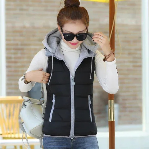Woman Jacket Vest Autumn Winter CottonPadded Coat Vest Female Hooded Cotton Jacket Chaleco Mujer 251029