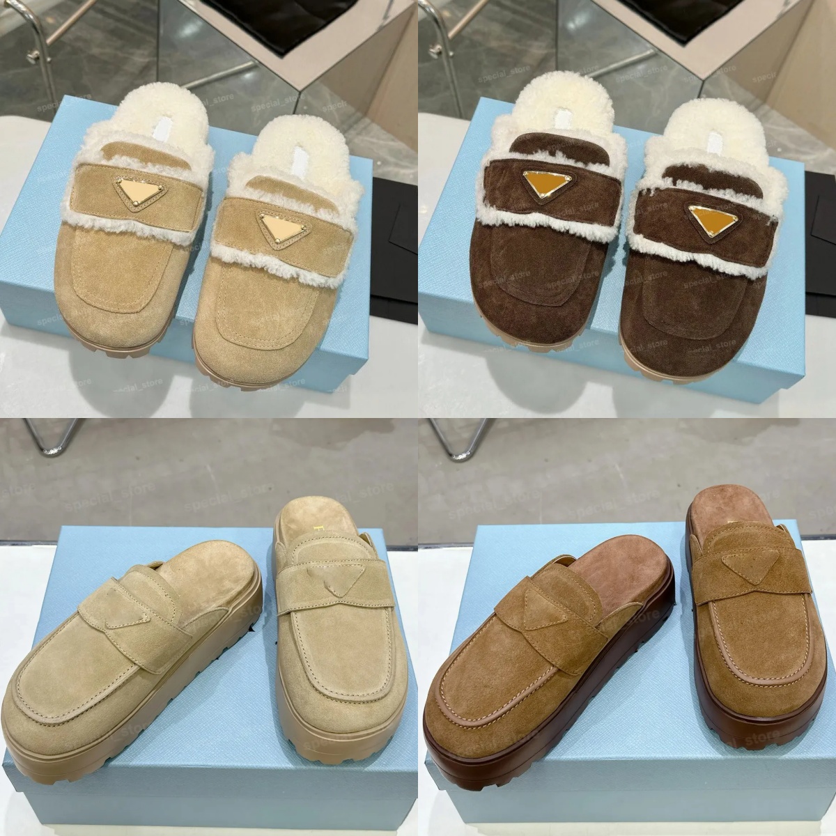 Designer Shoes Shearling Mules Womens Slippers Suede Platform Slippers Leather Slipper Chunky Clog Women Shearling Slides Women Casual Shoes