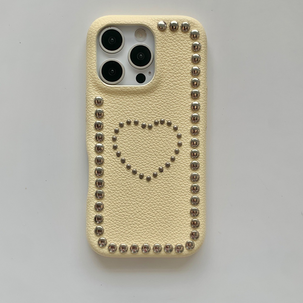 Heart Metal Beaded Personalized Phone Case Compatible with iPhone 17/16 Simple Solid Color iPhone 15/14 Pro
