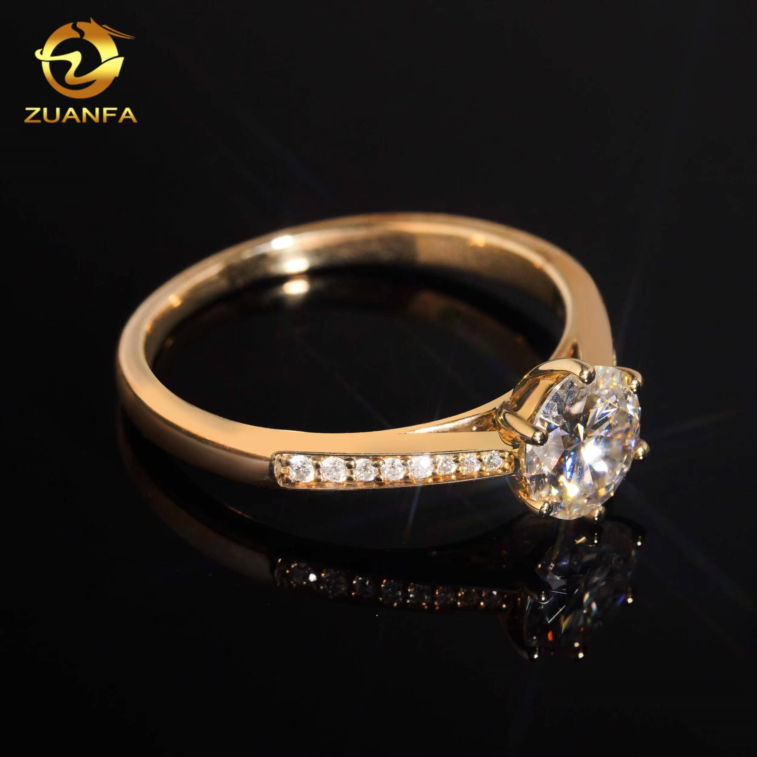 Classic 1Carat Round Brillant Cut 10K Solid Gold Moissanite Engagement Ring Women Elegant Moissanite Ring Band
