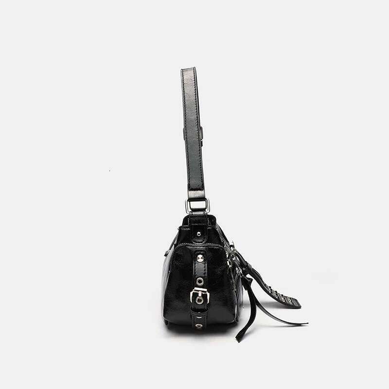 Punk girl rivet armpit solid color PU motorcycle style single shoulder diagonal cross bag