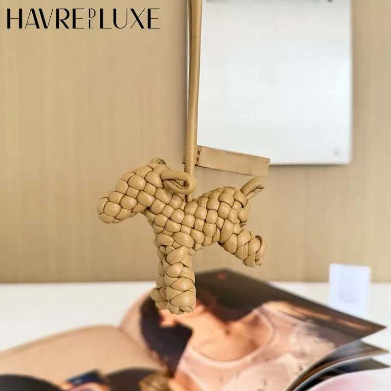 Genuine leather woven dog charm for womens bag keychain pendant animal ornament decoration bag accessoriesW251029