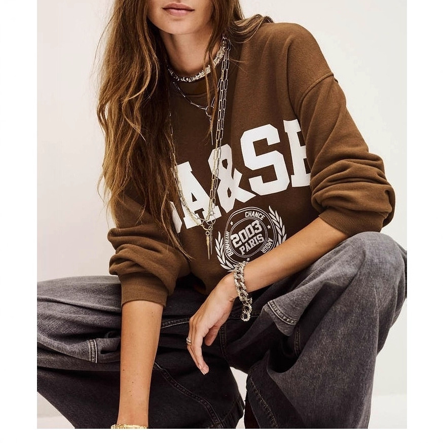 Autumn new fashion badge letter printed sports shirt, French designer classic women's round neck looped top