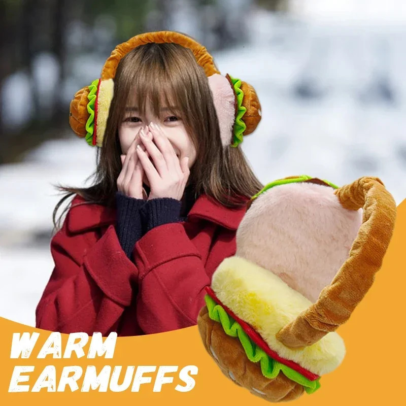 Cute Funny Hamburger French Fries Soft Plush Warmer Earmuff Winter Outdoor Cold Protection EarMuffs Cover 2025 Year Gift 251029