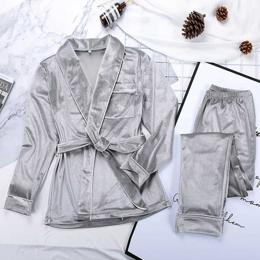 Velvet Women Kimono BathrobePajamas Set pants Winter Autumn Sleepwear Warm Velour Nightwear Long Sleeve Home Clothes LoungewearT251029