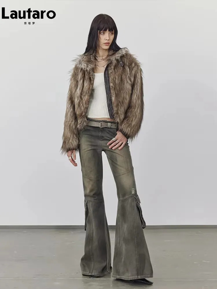 Mauroicardi Spring Winter Cool Short Warm Thick Hairy Shaggy Patchwork Faux Fox Fur Coat Jacket Women Clothes 251029