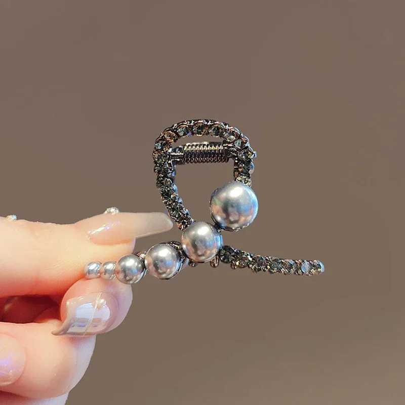 Temperament Pearls Rhinestone Geometric Cross Hair Claw Highend Womens Back of Head Halftied Hair Grip Korean Style HairpinW251028