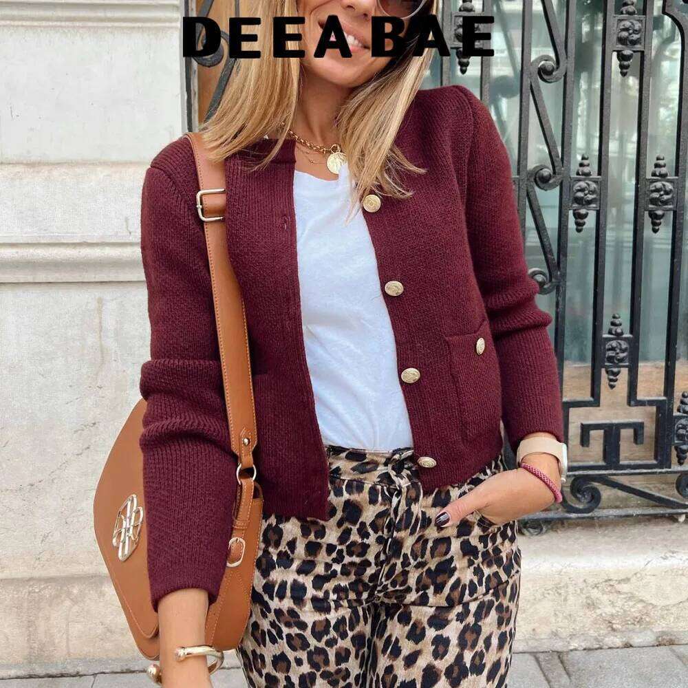 DEEABAE High Quality Women's Winter Button-Decorated Pocket Knitwear Sweater Cardigan For Women Korean Popular Clothes