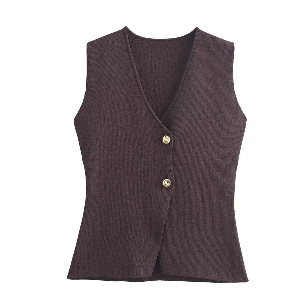 UNIZERA Summer Product Casual Womens Wear Simple and Fashionable Gold Button Knitted Tank Top 251029