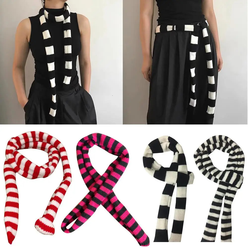 Y2k Black Grey Stripe Long Scarves Women Harajuku Cotton Scarves Black And White Striped Scarf Thin Long Decorative Neckerchief 251029