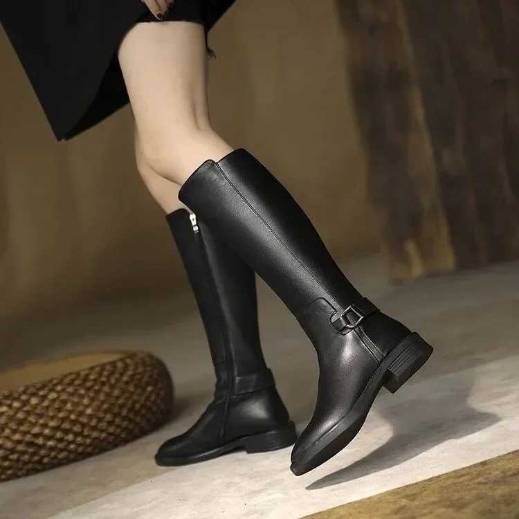 New Pu Leather Knee Boots Shoes for Women Buckle Metal Decoration Fashion Outdoor Ladies Footwear Size 3441 Long Black Botas Z251029