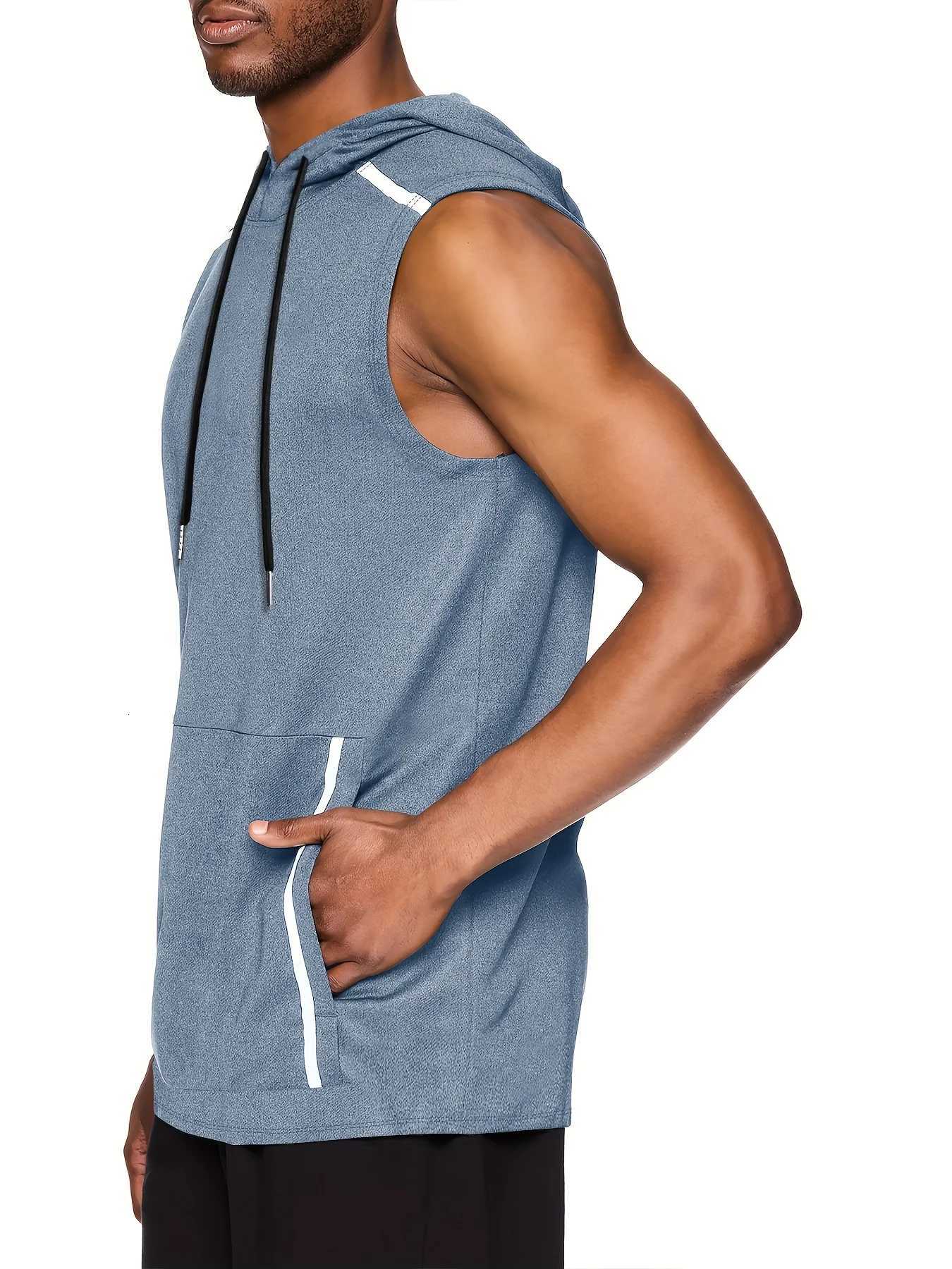 Hooded vest mens sports summer hoodie basketball jacket shoulder vest thin sleeveless top W251029