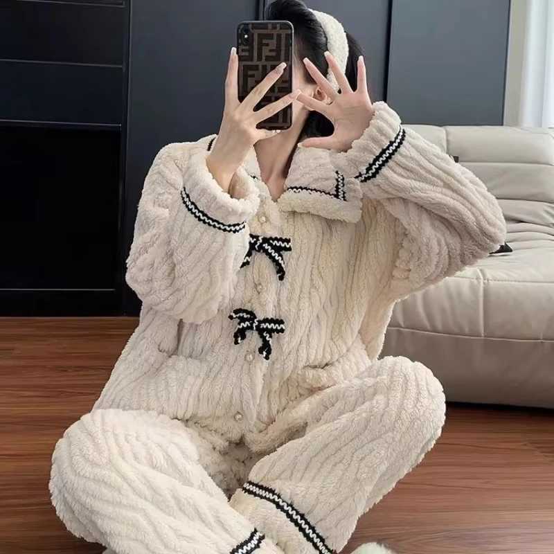 2Pcsset womens pajamas autumn and winter students home wear padded and thickened warm princess clothes womens clothingT251029
