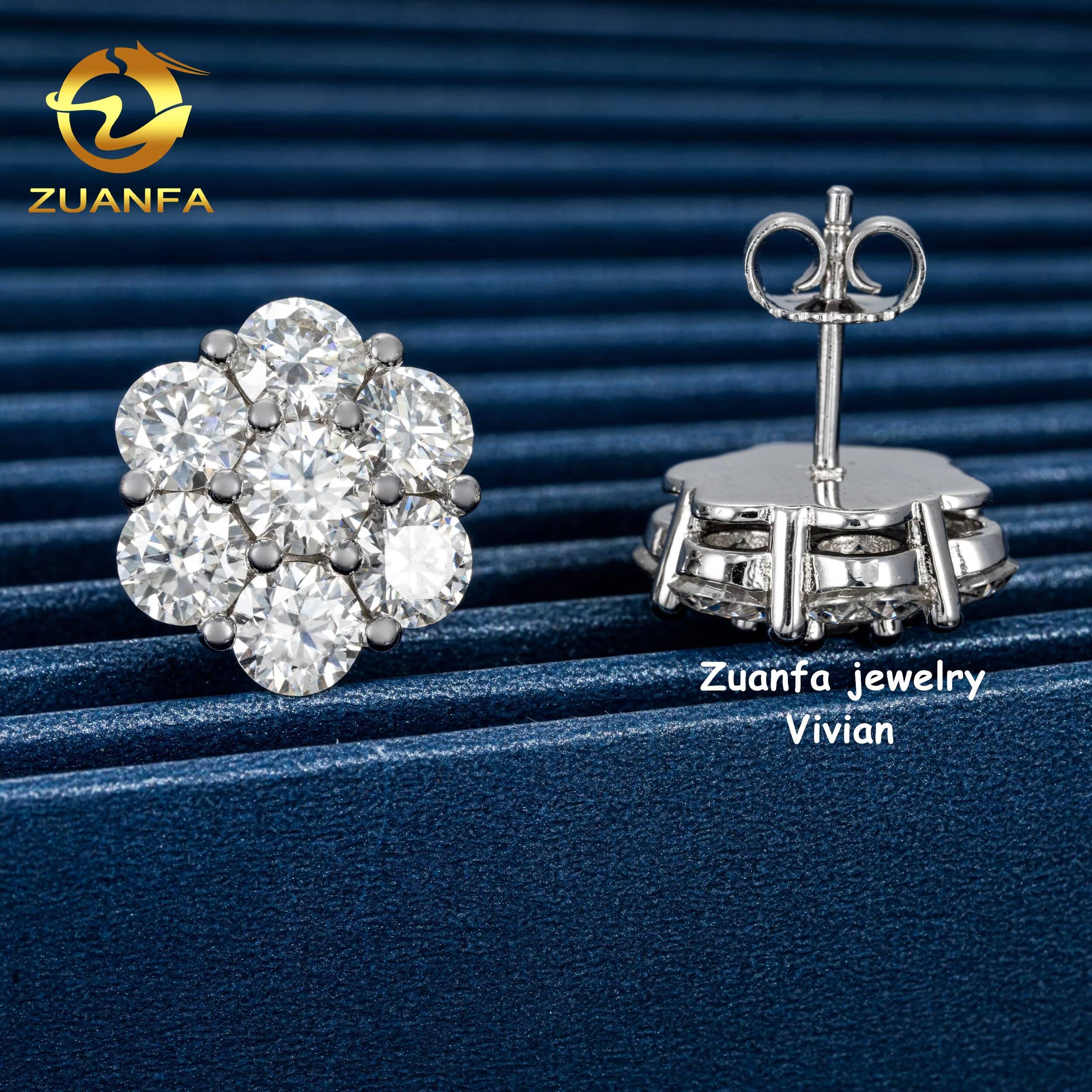 VVS Moissanite Diamond GRA Certificated Sterling Silver 925 Iced Out Earrings Fine Jewelry Moissanite Hip Hop Flower Earrings