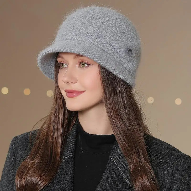 Women Winter Hat Keep Warm Mom Cap Outdoor Add Fur Lined Hats For Casual Bucket Knitted 251013