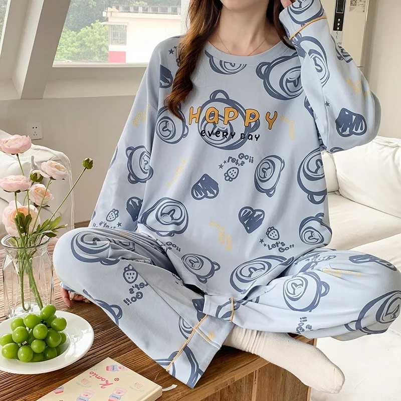 Winter Cotton Round Neck Pajamas Set Printing Pijamas for Young Girls Nightwear Loose Size Sleepwear Leisure LoungewearT251029