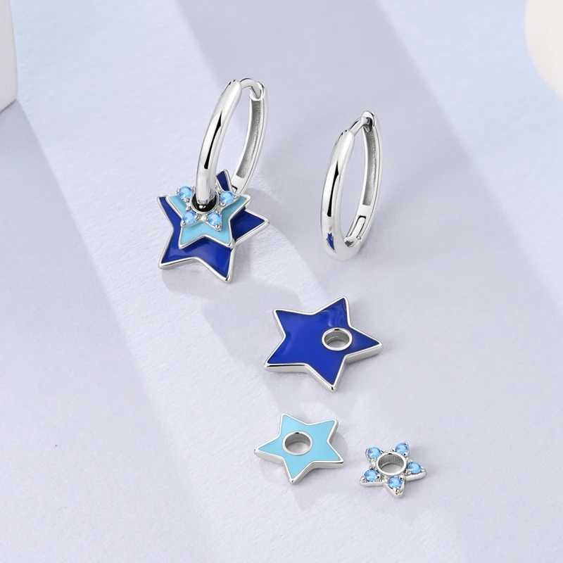 925 Sterling Silver Blue Star Pink Heart Matching Couples Earrings Designer Ear Jewelry for Woman Pendientes Fashion JewelryW251029